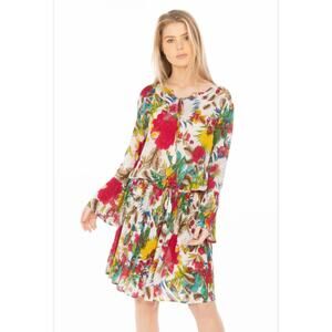 Magazine Ivory Multi Tropical Floral Bird Boho Dress NWT Size S